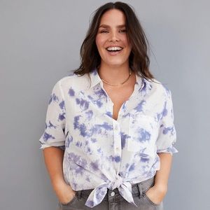 NWT ANTHRO Pilcro The Cate Classic Buttondown - blue motif purple white